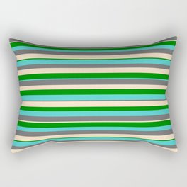 [ Thumbnail: Green, Turquoise, Dim Grey, and Bisque Colored Striped/Lined Pattern Rectangular Pillow ]