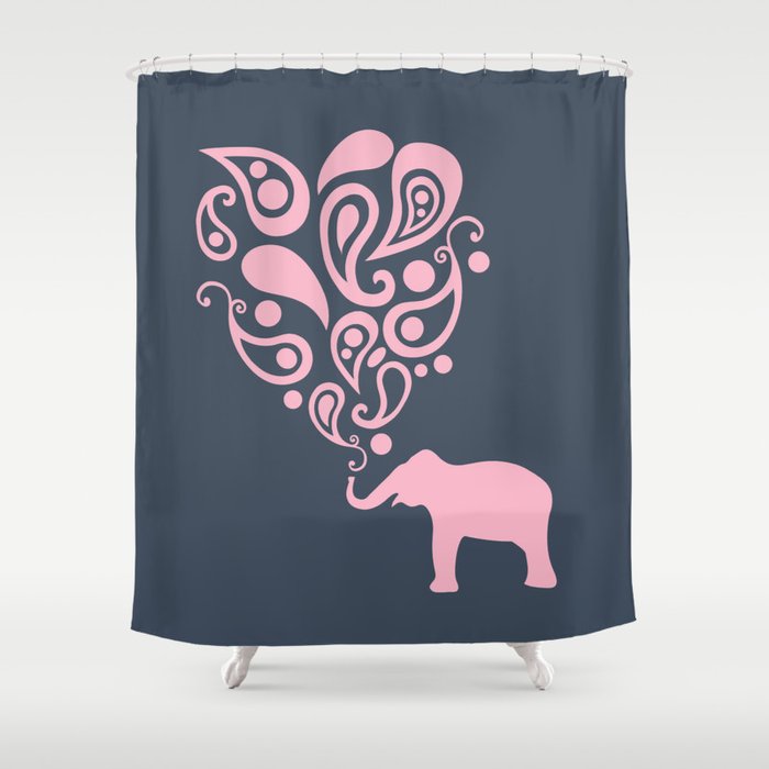 Pink Grey Paisley Elephant Pattern Design Shower Curtain