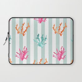 Colorful Coral Reef on Pastel Mint Green Stripes Laptop Sleeve