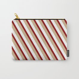[ Thumbnail: Dark Red, Tan, and White Colored Stripes Pattern Carry-All Pouch ]