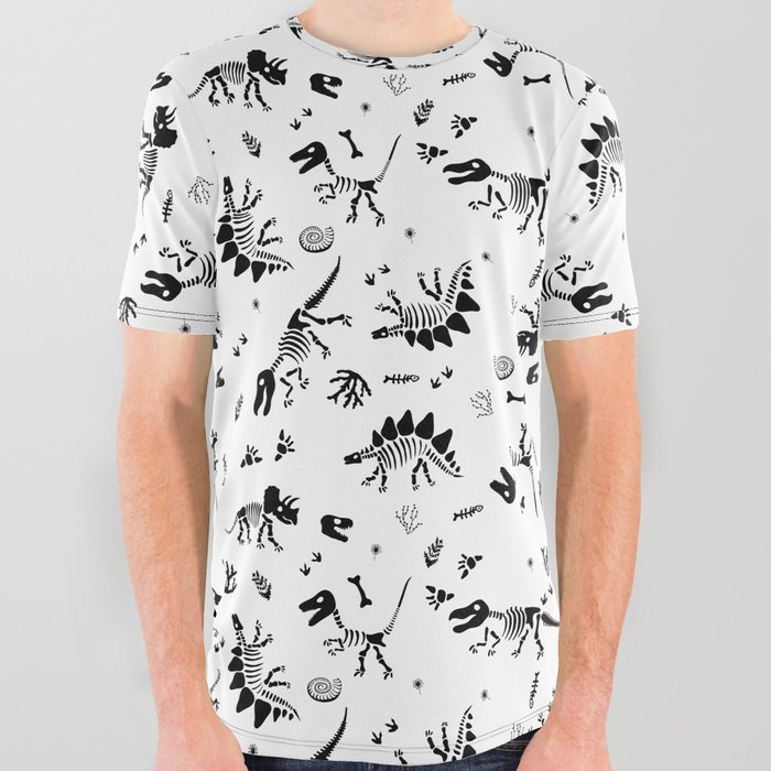 Dinosaur skeletons with ancient plants All Over Graphic Tee