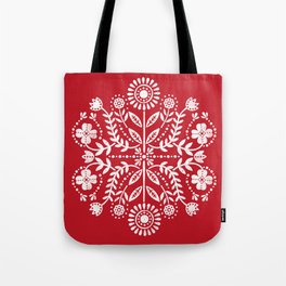 Vintage Christmas Floral Stamp - Scandinavian Folk Art Pattern Tote Bag