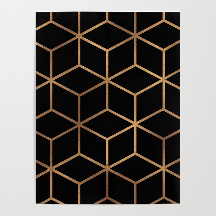 Black and Gold - Geometric Cube Design Poster