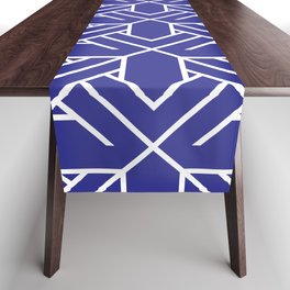 Navy Blue Tiles Retro Pattern Tiled Moroccan Art Table Runner