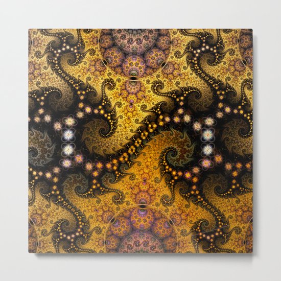 Golden dragon spirals and circles, fractal art Metal Print
