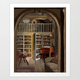 Secret Passageway - Library with Hidden Doorway to Magical Realm Art Print