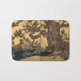 Cypress Tree - Japanese Eight-Panel Gold Leaf Screen - Azuchi-Momoyama-Period Bath Mat