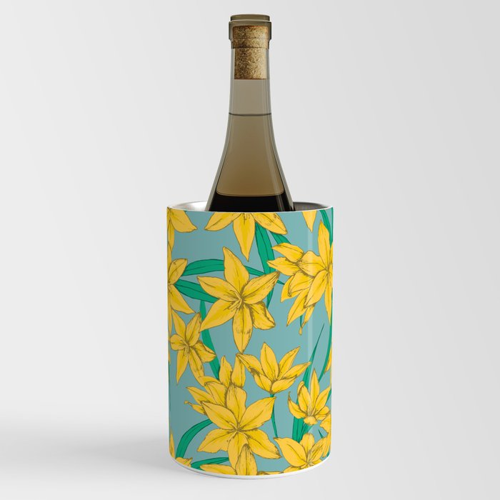 Yellow flowers on green background Wine Chiller
