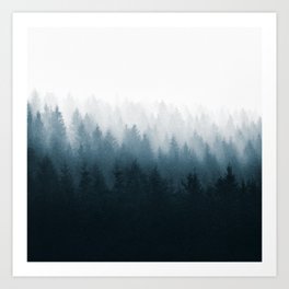 Chasing Light // Misty Foggy Wild Fairytale Cascadia Trees Forest Covered In Magic Blue Fog Series Art Print