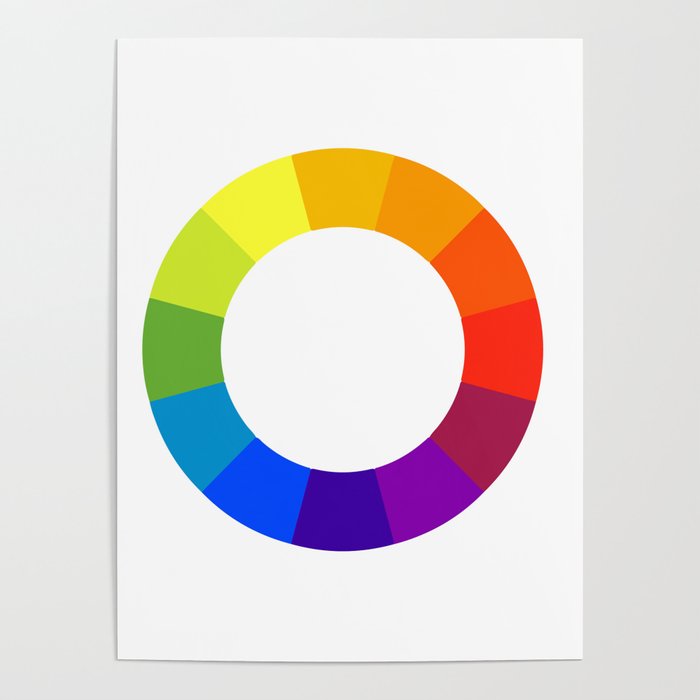 RYB Color Wheel Poster (18in x 24in) Black and White Background