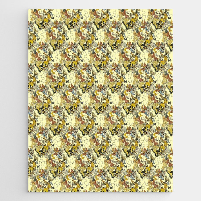 A Swarm Of Vintage Butterflies Nature Pattern On Cream Jigsaw Puzzle