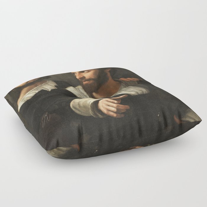 Portrait of the artist and his friend by Raffaello Sanzio  Floor Pillow