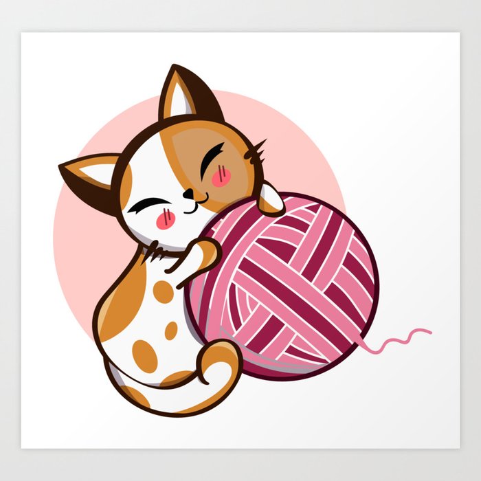 Cute cat playing with yarn Art Print