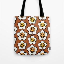 Bold And Funky Flower Smileys Pattern (Ginger Bread BG color) Tote Bag
