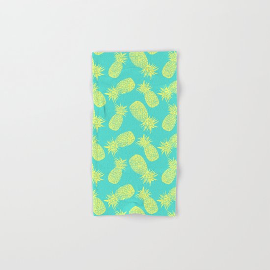 Pineapple Pattern - Turquoise & Lemon Hand & Bath Towel