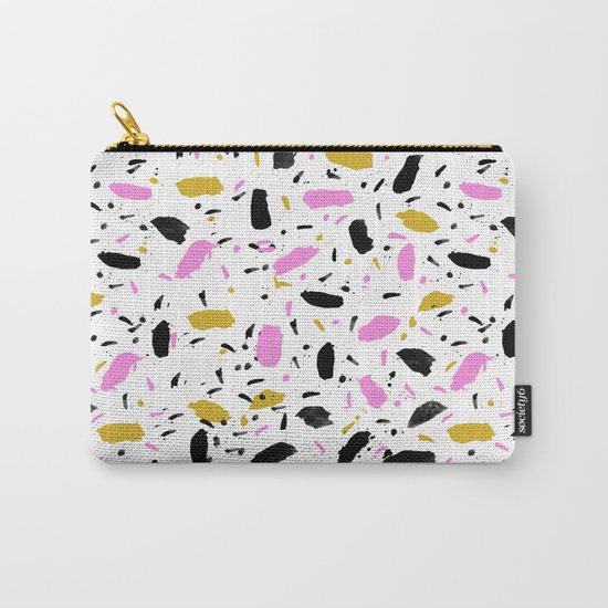 Terrazo cute pink black and white gender neutral modern abstract pattern painting painterly boho art Carry-All Pouch