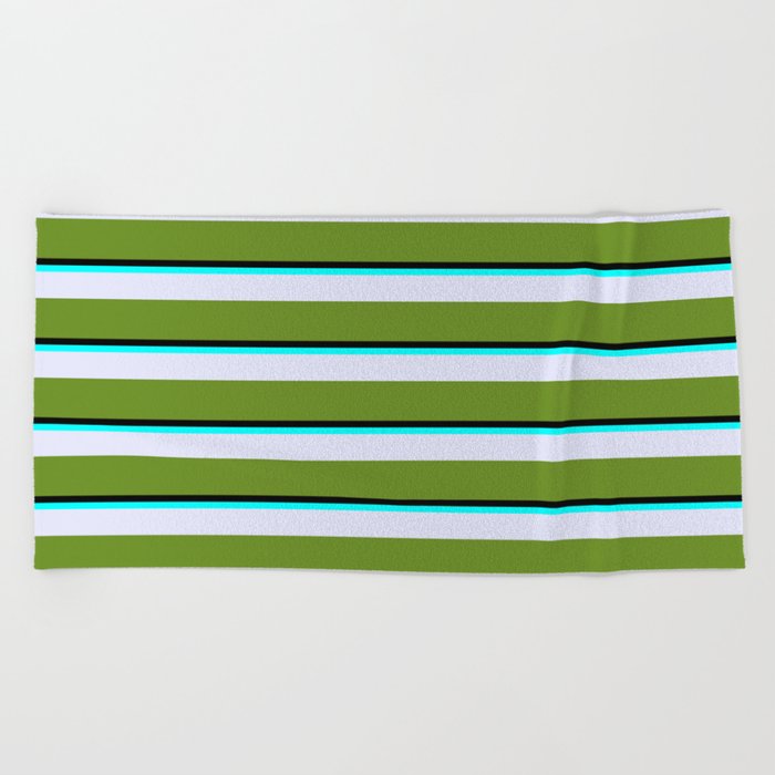 Black, Aqua, Lavender & Green Colored Stripes Pattern Beach Towel