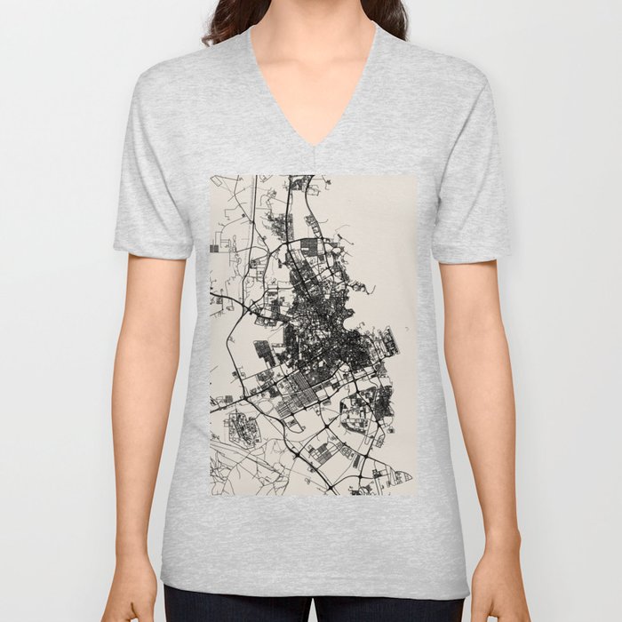 Doha, Qatar - City Map, Minimal Aesthetic V Neck T Shirt