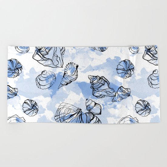 Seashells watercolor illustration Beach Towel