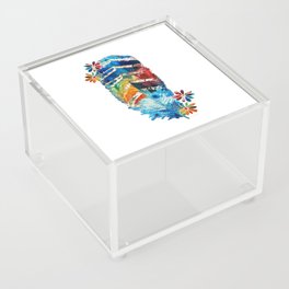 Colorful Whimsical Feather Flowers Art Acrylic Box