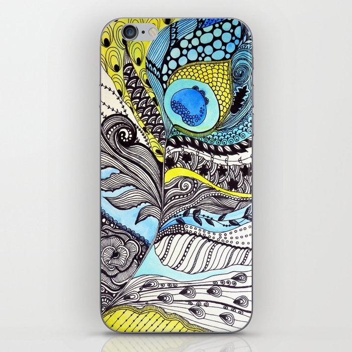 Peacock feather illustration wall art iPhone Skin