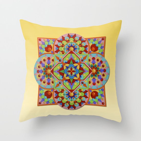Chartres Mandala - yellow ground Throw Pillow