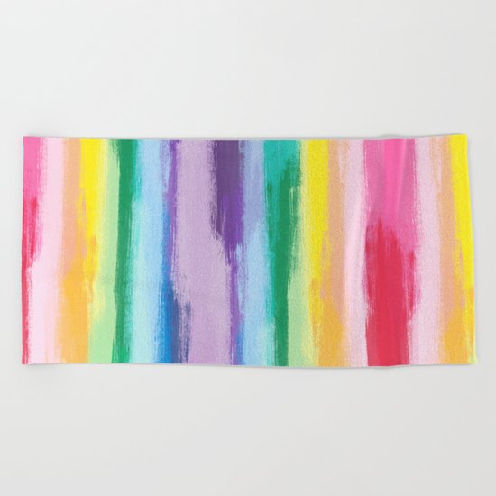 Colorful Rainbow Handdrawn Beach Stripes - Mix and Match with Simplicity of Life Beach Towel