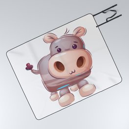 Baby Hippo, Cute Cartoon Child Drawing, Calm Colorful Illustration Art Picnic Blanket