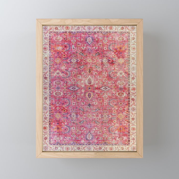 N45 - Pink Vintage Traditional Moroccan Boho & Farmhouse Style Artwork. Framed Mini Art Print
