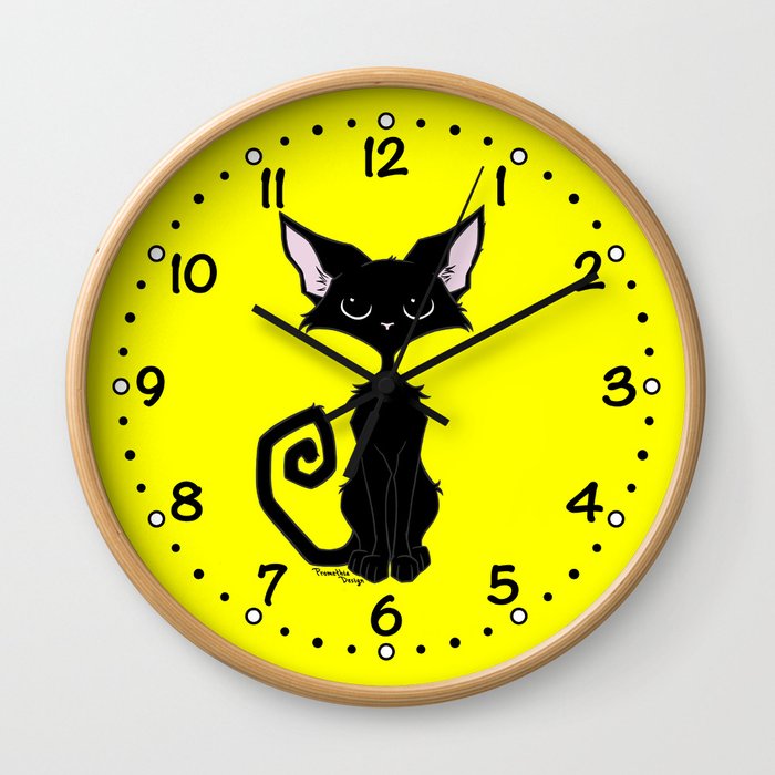 Black Cat - Lemon Yellow Wall Clock