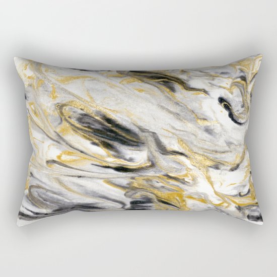 Black and Gold Marble Rectangular Pillow