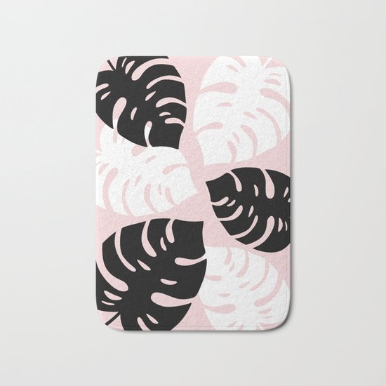 Palm Leaves on Pink Bath Mat