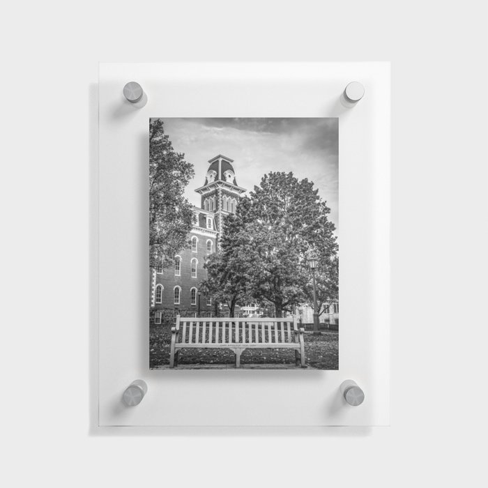 Old Main With Campus Bench In Black and White - Fayetteville Arkansas Floating Acrylic Print