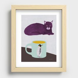 Cat by a Coffee Table - Purple and Grey Recessed Framed Print