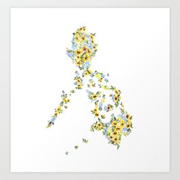 Let Hope Bloom-map of the Philippines- Sunflowers Art Print