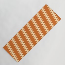 [ Thumbnail: Chocolate & Beige Colored Lined/Striped Pattern Yoga Mat ]