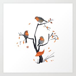Autumn Robins Art Print