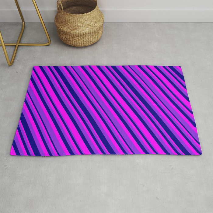 Purple, Blue & Fuchsia Colored Lined Pattern Rug