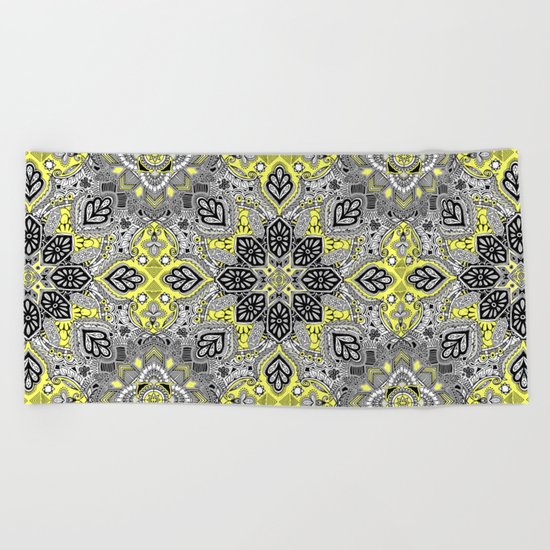 Boho Sunshine Medallion Pattern Beach Towel