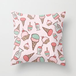 Cute ice cream pattern, pink Throw Pillow