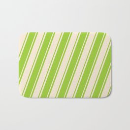 [ Thumbnail: Green and Beige Colored Lined/Striped Pattern Bath Mat ]