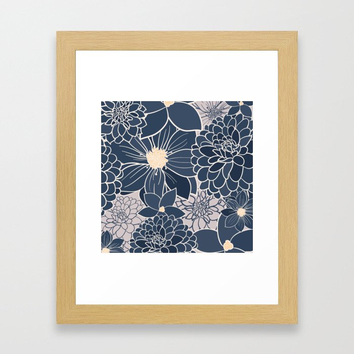 Navy Dahlia Framed Art Print