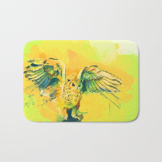 Silent Wings - Owl painting Bath Mat