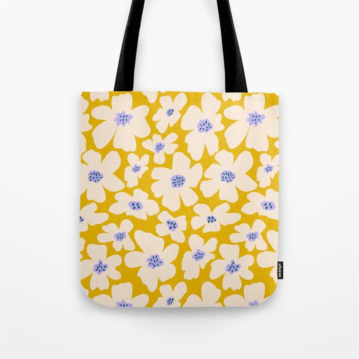 Retro Daisy - yellow, white and purple  Tote Bag