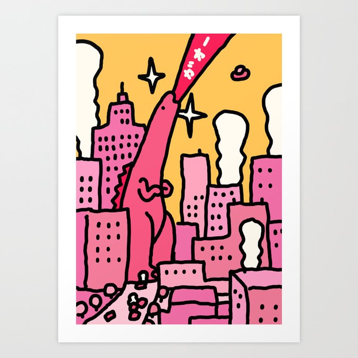 Pink Godzilla Art Print