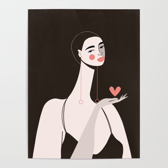 Girl With Pink Heart Poster