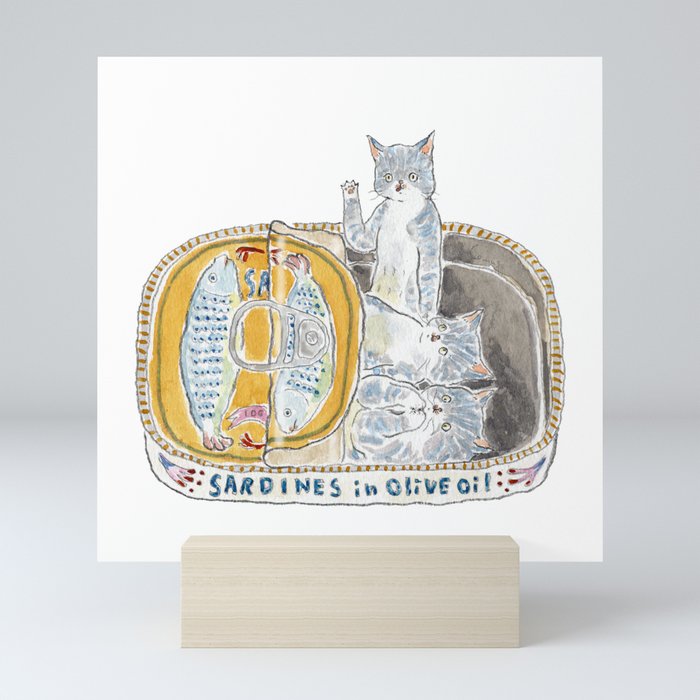 Oiled sardine Cats Mini Art Print