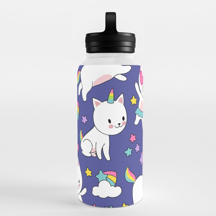 Cute unicorn cats with rainbow colors pattern Water Bottle by