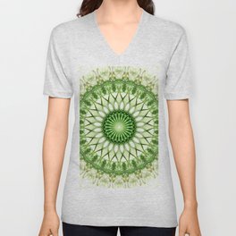 Glowing green mandala V Neck T Shirt