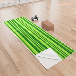 [ Thumbnail: Green and Light Green Colored Lined Pattern Yoga Towel ]